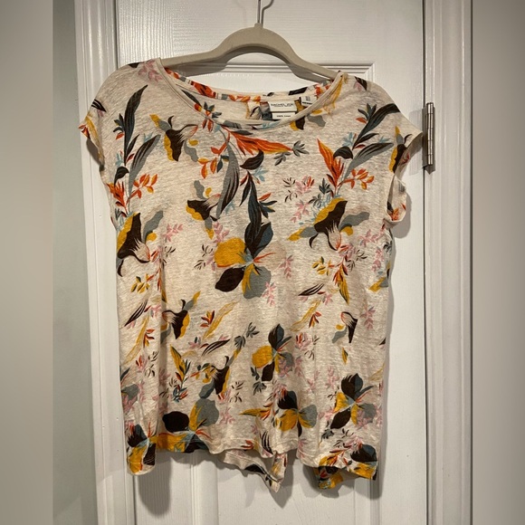 Rachel Zoe Size S Cream Tropical Print Asymmetrical Wooden Button Back Top - Picture 1 of 9